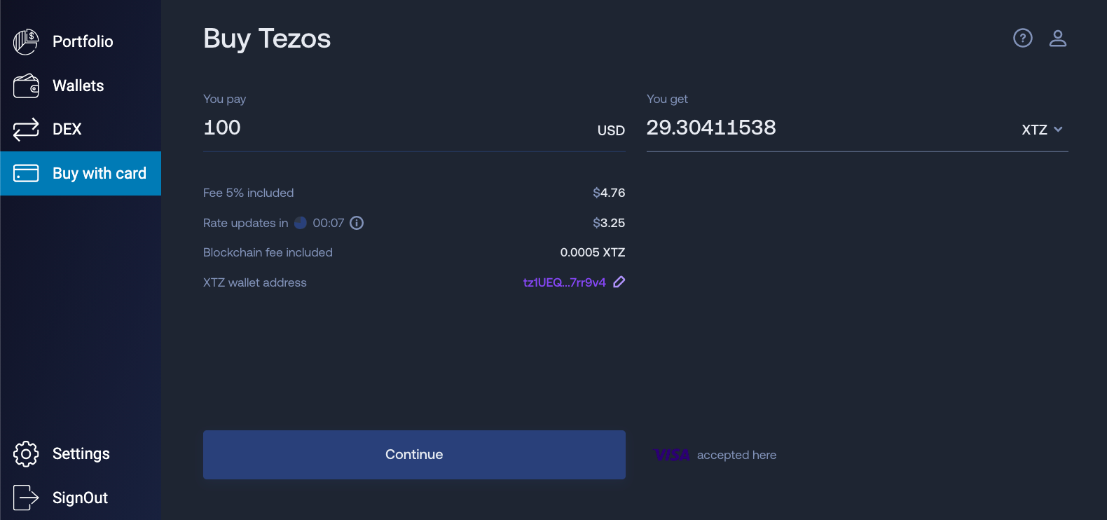 Допустим, мы ранее купили USDT на Binance и заплатили за это комиссию 0,4%, а теперь обменяем их на tez через Atomex.