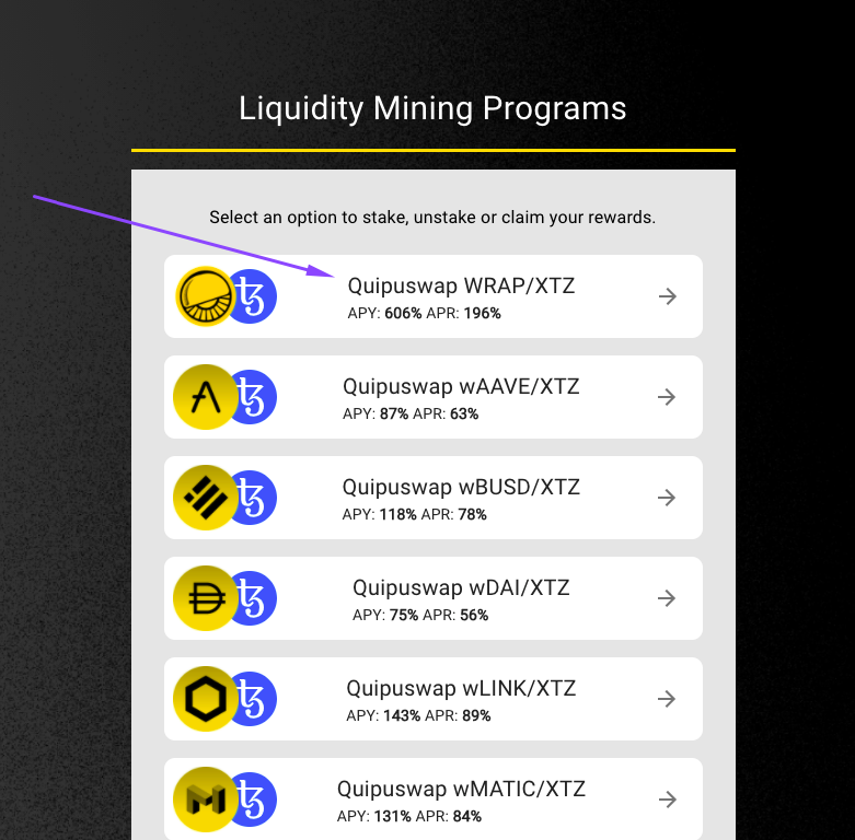 Choosing LP-based liquidity mining pools on WRAP